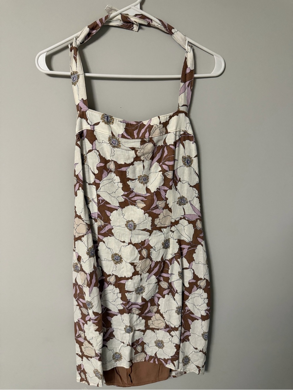 Floral Halter Sundress in White and Brown